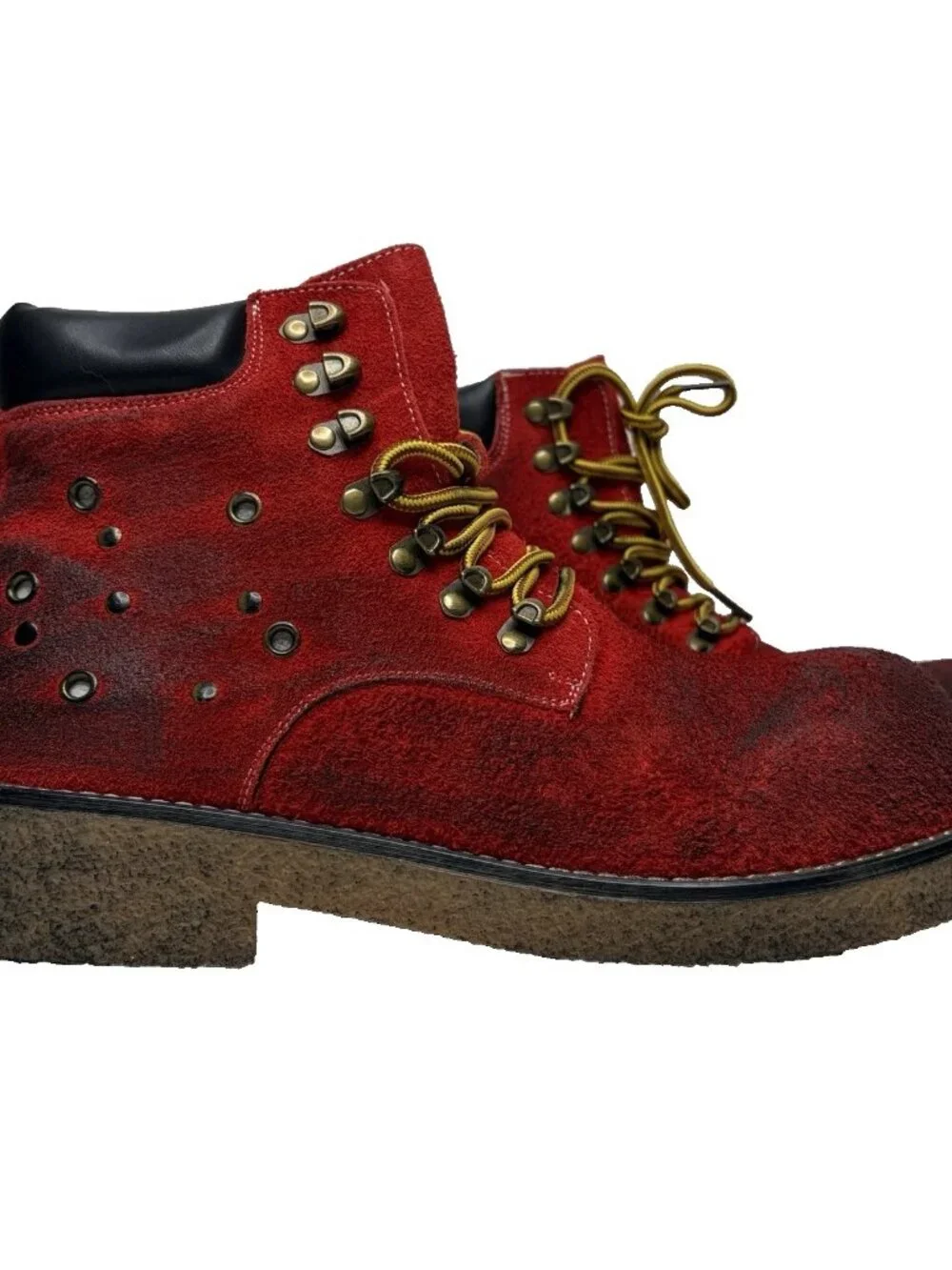FDCP Red Suede Leather Utility Work Boot Mens Size 9.5 WIDE Clowncore Distressed